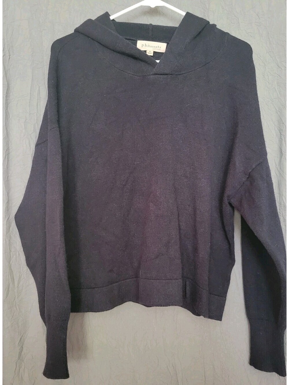 Philosophy Black Knit Hoodie Sweater Women’s XL Cozy Pullover Streetwear